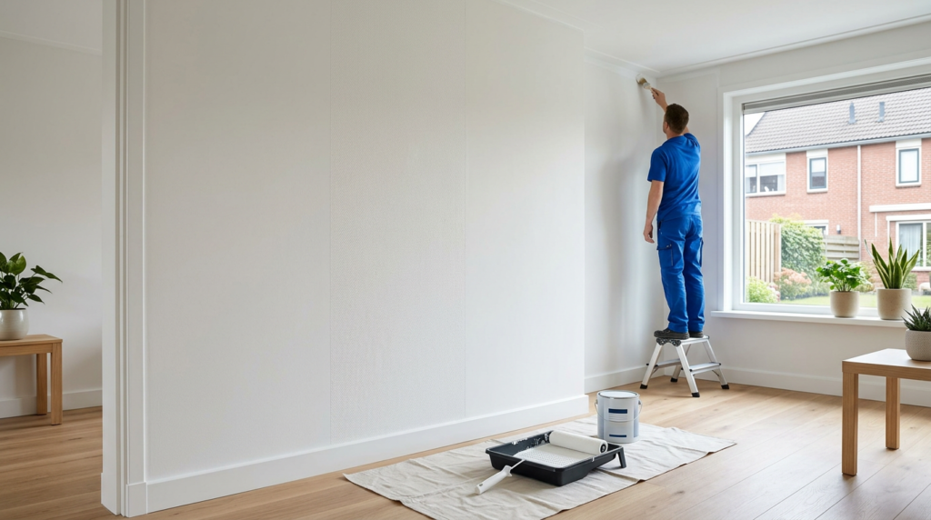 Goedkope renovlies behang in Groningen: strakke wandafwerking van Verf en Zo B.V.