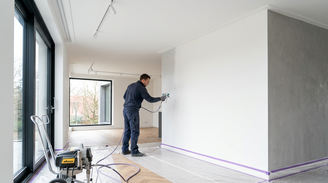 Airless spuitwerk in Groningen door Verf en Zo B.V. voor strakke wandafwerking.